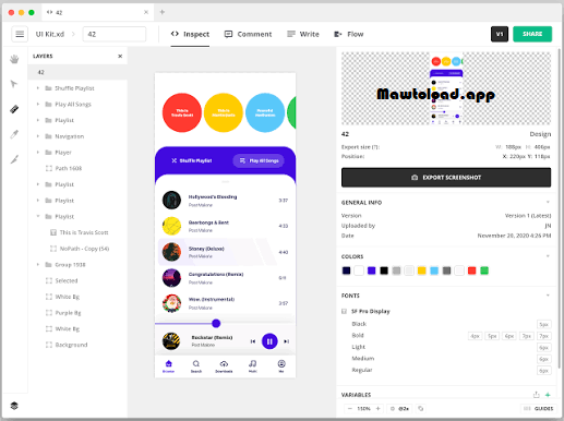 หน้าจอ Avocode สำหรับตรวจสอบ Artboard Layers CSS และ Assets ของงานออกแบบ