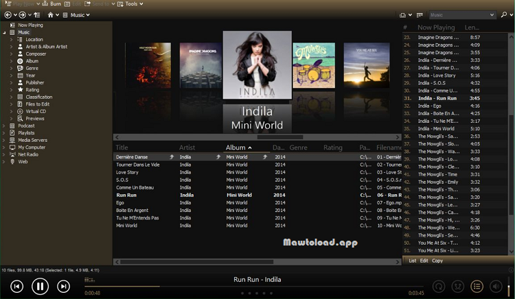 หน้าต่าง MediaMonkey Gold สำหรับจัดการเพลย์ลิสต์และข้อมูลเพลงบน Windows