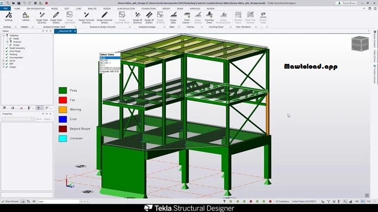 Tekla Structures แสดงแบบก่อสร้างและรายละเอียดชิ้นส่วนคอนกรีตจากโมเดลโครงสร้างในมุมมองงานเขียนแบบ