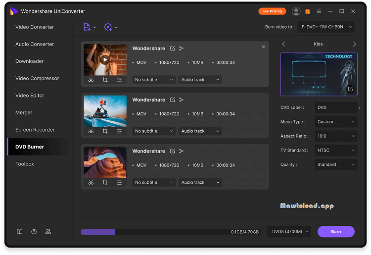 อินเทอร์เฟซ Wondershare UniConverter แสดงเครื่องมือ AI Video Blur, ปรับภาพ และจัดการคำบรรยายสำหรับงานสื่อดิจิทัล