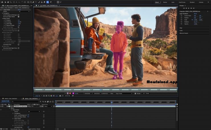หน้าต่าง Timeline แสดงการควบคุม Keyframe และ Graph Editor สำหรับปรับจังหวะภาพเคลื่อนไหว