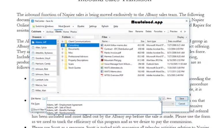 หน้าต่างสแกนเอกสาร FileCenter แสดงตัวเลือก OCR และตำแหน่งบันทึกไฟล์ PDF ภายใน Cabinet