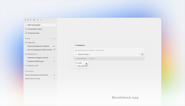 หน้าต่างตรวจสอบโค้ด Google Antigravity แสดง Diff ของไฟล์ที่แก้ไข พร้อม Browser ใน Side Panel สำหรับตรวจสอบผลลัพธ์