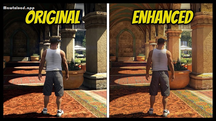 Franklin ขับรถผ่านถนนใน Los Santos ระหว่างภารกิจ พร้อมอาคารเมืองและการจราจรโดยรอบ