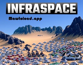 ผังเมือง InfraSpace แสดงโรงงาน ถนน และยานขนส่งที่เชื่อมต่อระหว่างพื้นที่ผลิตทรัพยากร
